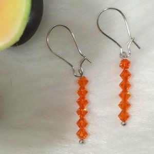 Orangs Handcrafted Beaded Dangle Crystal Earinngs About 1 1/2"